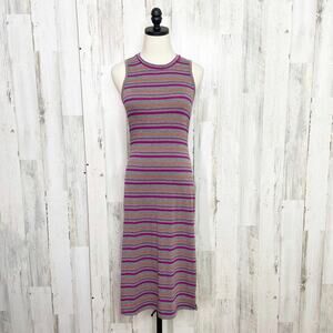 Rolla Coster Sleeveless T-Shirt Midi Dress Gray Striped Stretchy Preppy Size L
